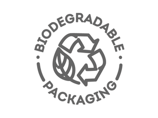 Icon mit der Bezeichnung Biodegradable Packaging. EU-Standards mit möglichst kurzen Lieferwegen und eine umweltfreundliche, plastikfreie Verpackung sind für uns ein absolutes Muss.